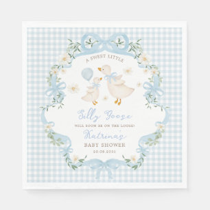 Silly Goose Blue Bow Gingham Boy Baby Shower Napkin