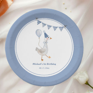 Silly Goose Blue Boy Birthday Party Paper Plate
