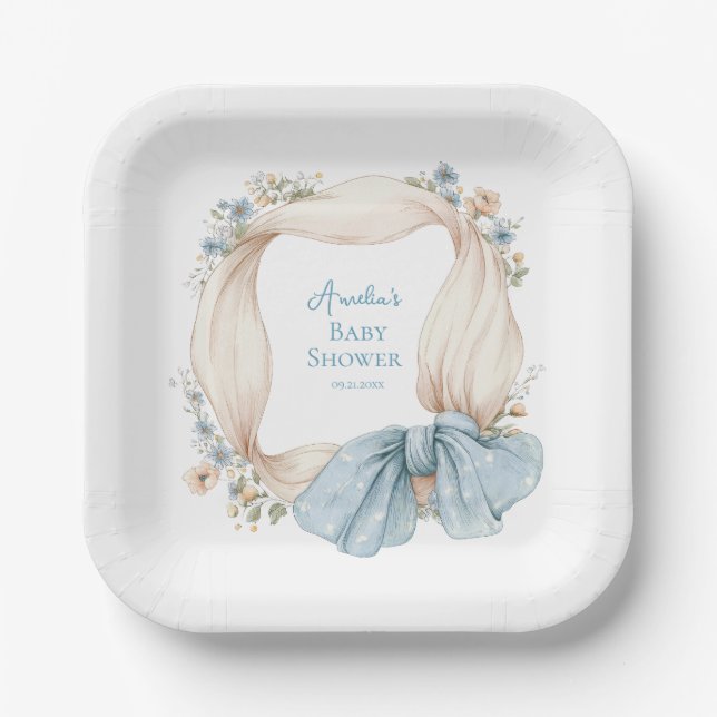 Silly Goose Blue Floral Paper Plate (Front)