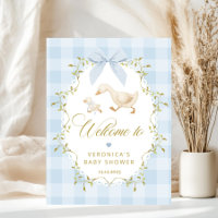 Silly Goose Blue Gingham Baby Shower Welcome