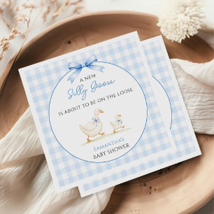 Silly Goose Blue Gingham Bow Duck Boy Baby Shower Napkin