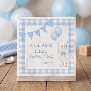 Silly Goose Blue Gingham Boy Birthday Napkin