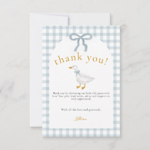 Silly Goose Blue Gingham Cottagecore Baby Shower Thank You Card