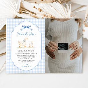 Silly Goose Blue Gingham Duck Baby Shower Photo Thank You Card