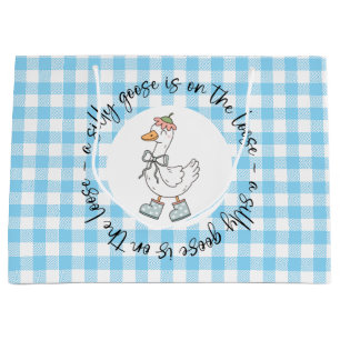 Silly Goose Blue Gingham Large Gift Bag