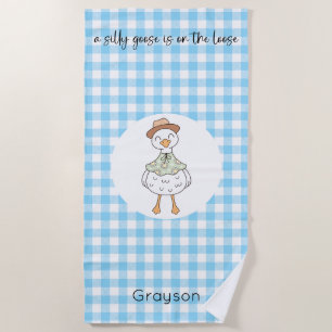 Silly Goose Blue Plaid Beach Towel