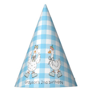 Silly Goose Blue Plaid Birthday Party Hat