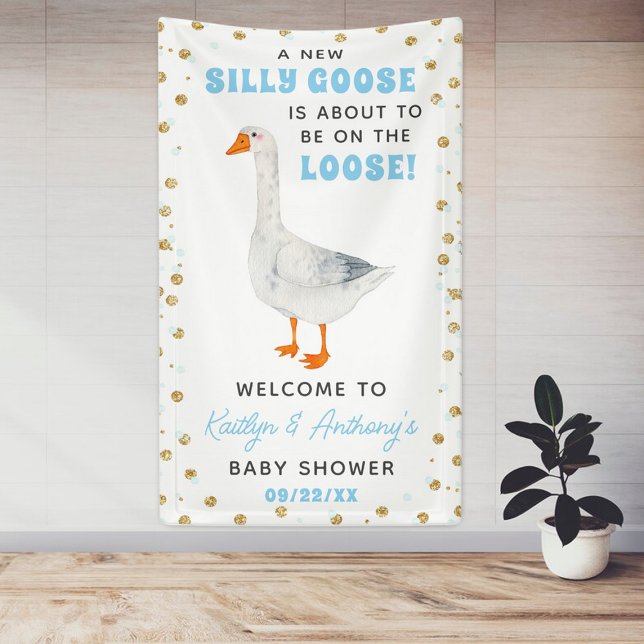Silly Goose Blue Watercolor Boys Baby Shower Banner (Creator Uploaded)