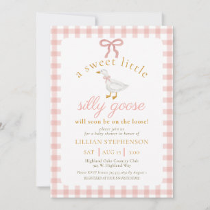 Silly Goose Blush Pink Bow Gingham Baby Shower Invitation