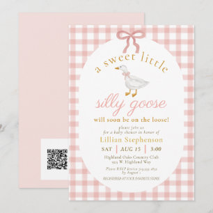 Silly Goose Blush Pink Gingham Baby Shower QR Code Invitation