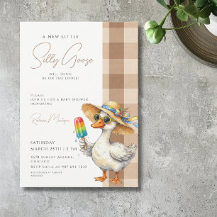 Silly Goose Brown Gingham Hat Ice Baby Shower Invitation