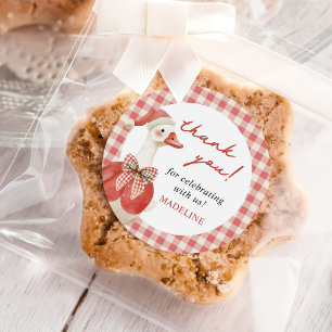 Silly Goose Christmas Gingham 1st Birthday Classic Round Sticker