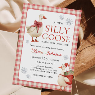 Silly Goose Christmas Gingham Baby Shower Invitation