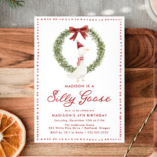 Silly Goose Christmas Red Bow Birthday Invitation