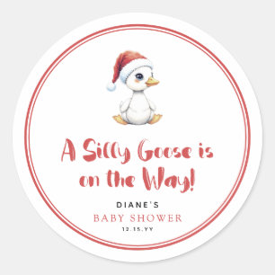 Silly Goose Christmas Winter Baby Shower Classic Round Sticker