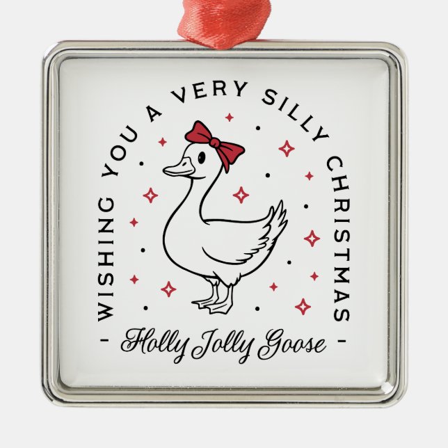 Silly goose Christmas wishes preppy coquette red Metal Ornament (Front)