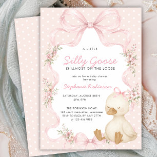Silly Goose Coquette Pink Bow Dots Baby Shower Invitation