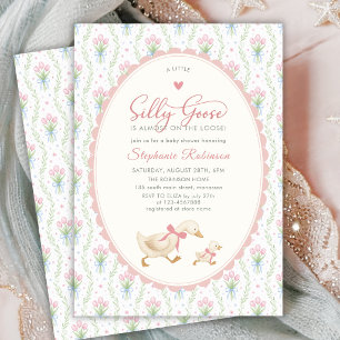 Silly Goose Coquette Pink Bow Dots Baby Shower Invitation