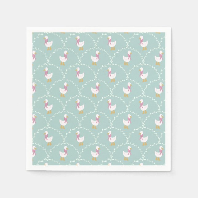 Silly Goose Cute Duck Pattern Blue Kids Party Napkin (Front)