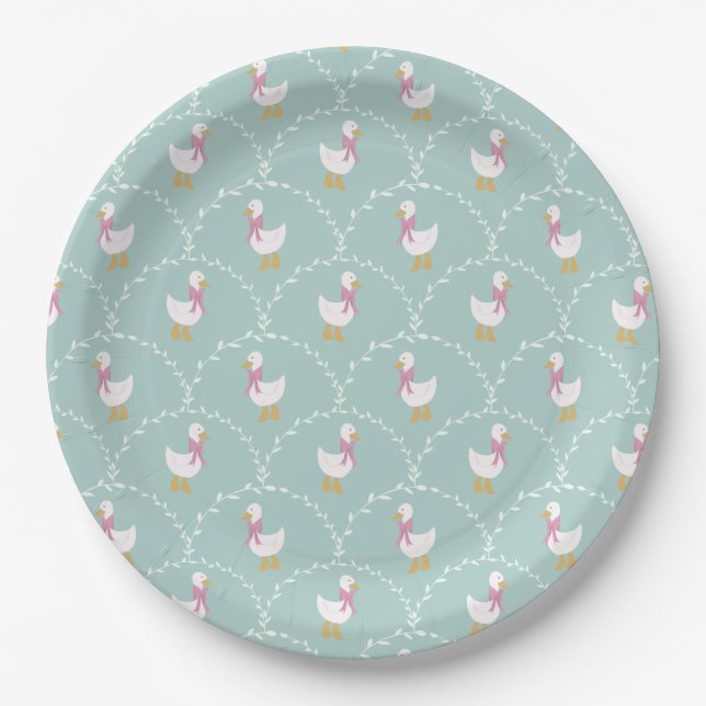 Silly Goose Cute Duck Pattern Blue Kids Party Paper Plate (Front)