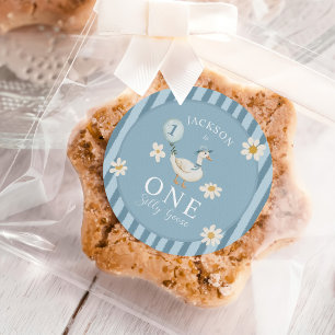 Silly Goose Daisy Boy 1st Birthday Party  Classic Round Sticker