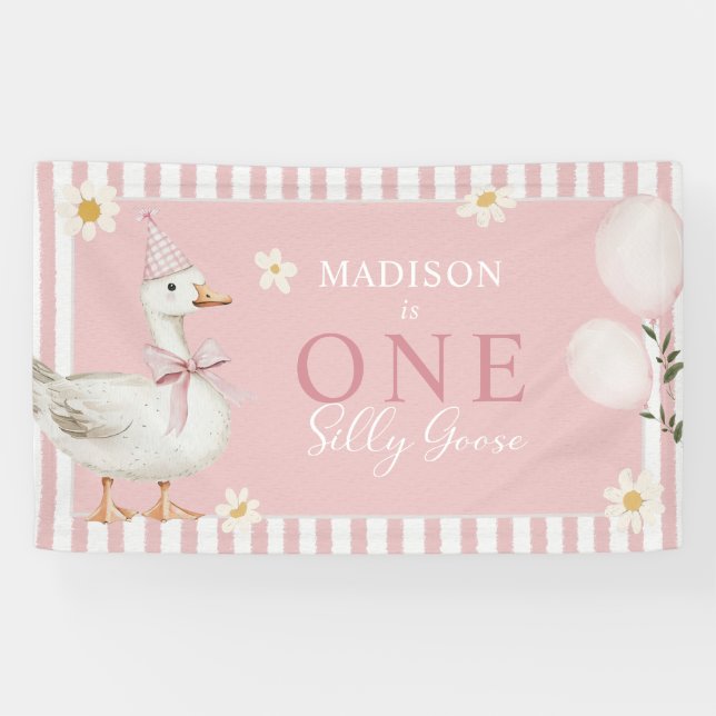 Silly Goose Daisy Girl 1st Birthday Party Banner (Horizontal)