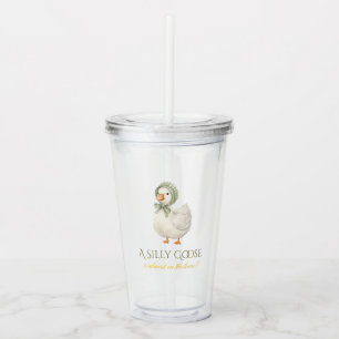 Silly Goose Daisy Sage Green Neutral Baby Shower Acrylic Tumbler