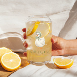 Silly Goose Daisy Sage Green Neutral Baby Shower Can Glass