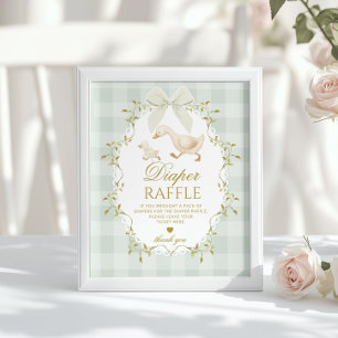 Silly Goose Diaper Raffle Sage Green Whimsical Poster