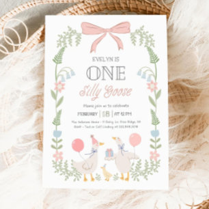 Silly Goose Editable First Year Invitation Floral