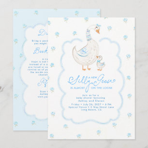 Silly Goose Elegant Blue Baby Shower All In One Invitation