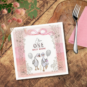 Silly Goose Family Pink & Bow 1st Birthday Napkin
