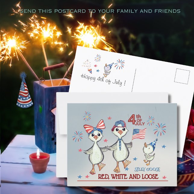 Silly Goose Family Red, White & Loose 4th of July Postcard (Silly Goose Family Red, White & Loose 4th of July Postcard)