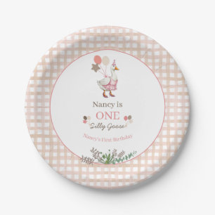 Silly Goose First Birthday Brown Paper Plate