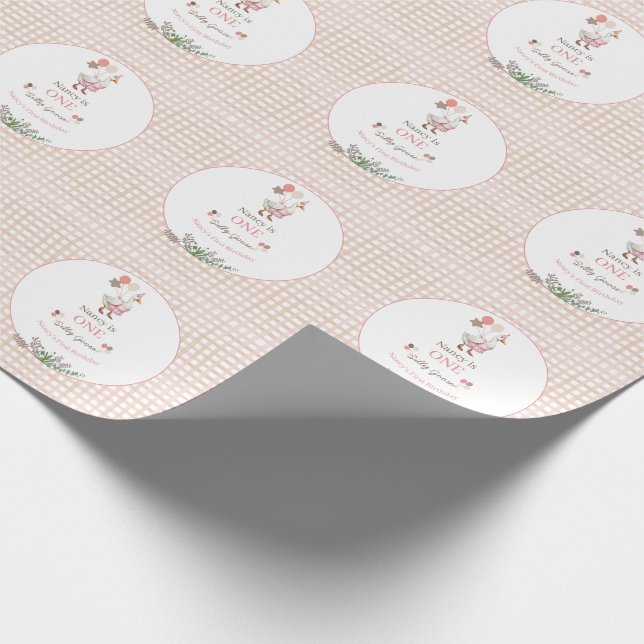 Silly Goose First Birthday Brown Wrapping Paper (Corner)
