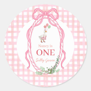 Silly Goose First Birthday Pink Classic Round Sticker