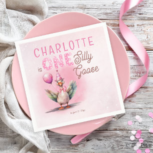 Silly Goose First Birthday Pink Girl Party Napkin