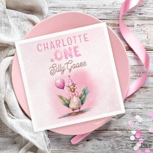 Silly Goose First Birthday Pink Girl Party Napkin