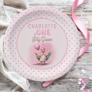 Silly Goose First Birthday Pink Girl Party Paper Plate