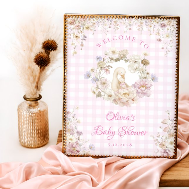 Silly Goose Floral Gingham Baby Shower Welcome Poster (Creator Uploaded)