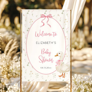Silly Goose Floral Pink Bow Baby Shower Welcome Banner