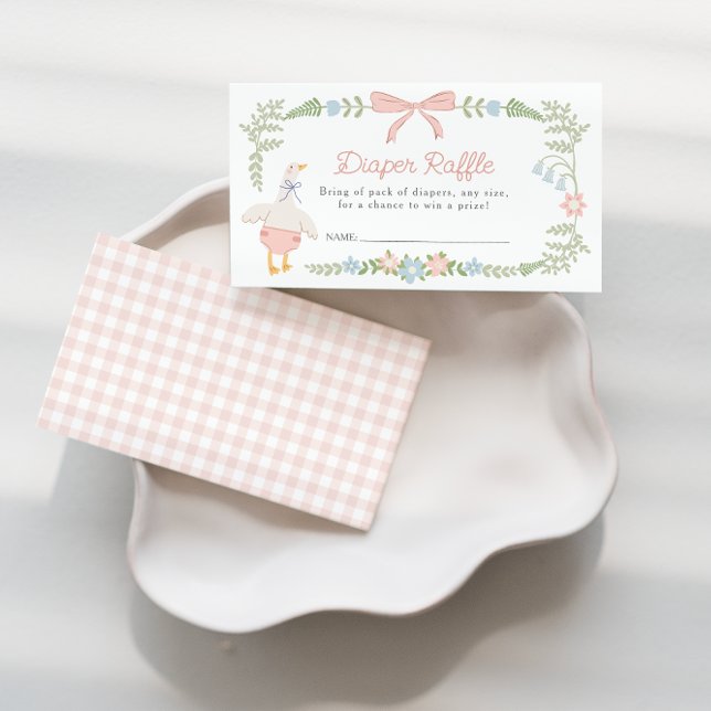 Silly Goose Floral Pink Bow Diaper Raffle Enclosure Card (Creator Uploaded)