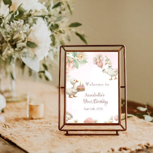 Silly Goose Flower Garden Mushroom 1st Birthday Poster