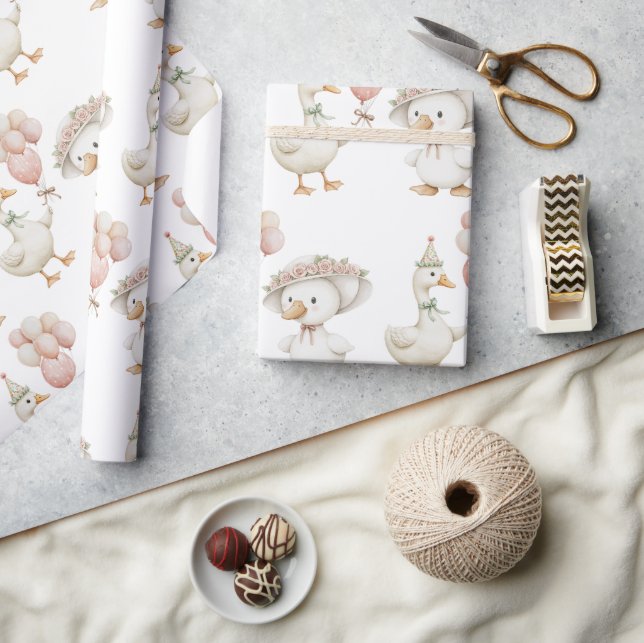 Silly Goose Flower Garden Mushroom 1st Birthday Wrapping Paper (Crafts)