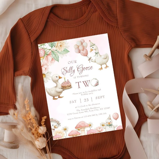 Silly Goose Flower Garden Mushroom 2nd Birthday Invitation (Creator Uploaded)