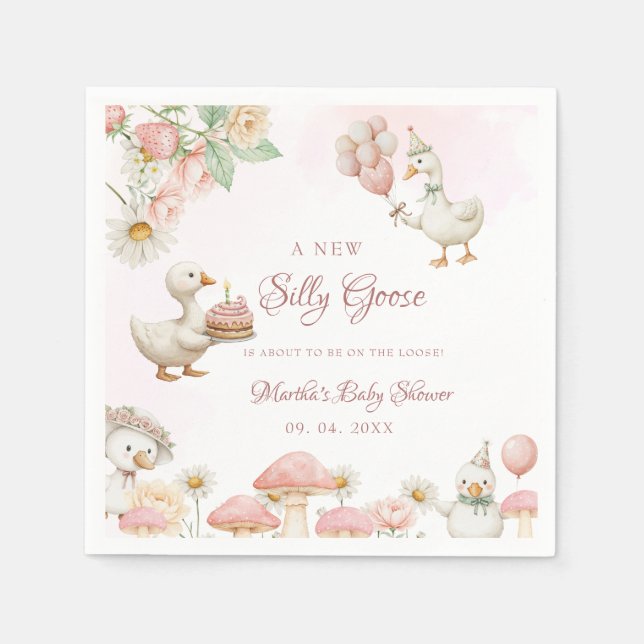 Silly Goose Flower Garden Mushroom Baby Shower Napkin (Front)