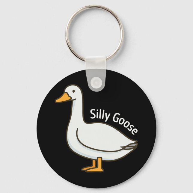 Silly Goose Funny Cartoon Goose Key Ring (Front)