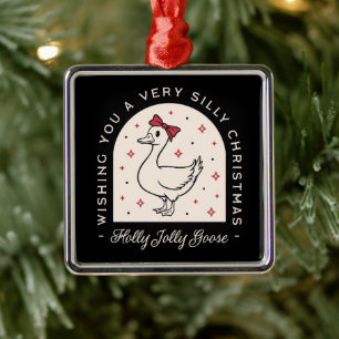 Silly goose funny farm animal Christmas black Metal Ornament