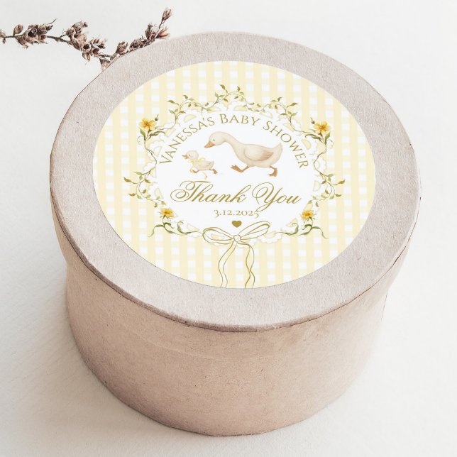 Silly Goose Gender neutral Gingham Thank you Classic Round Sticker (Creator Uploaded)