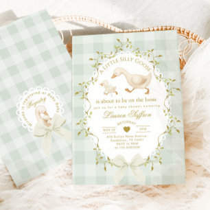 Silly Goose Gender neutral Sage Baby Shower Invitation
